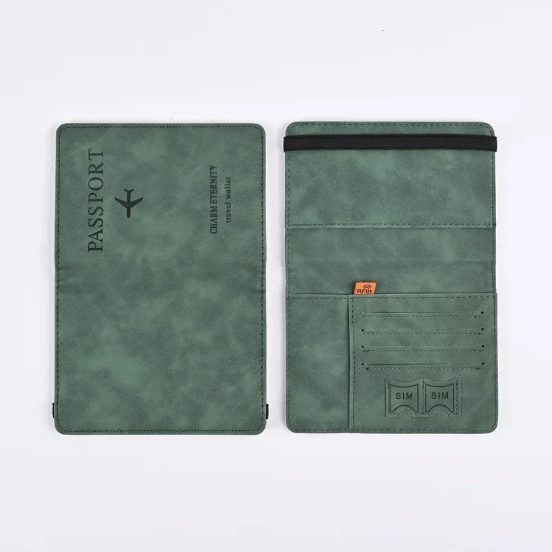 PU Leather Passport & Business Card Travel Wallet