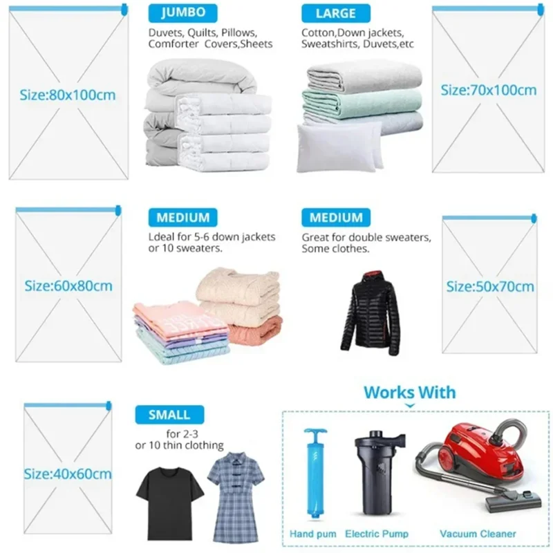 Vacuum Compression Storage Bags for Bedding & Clothes