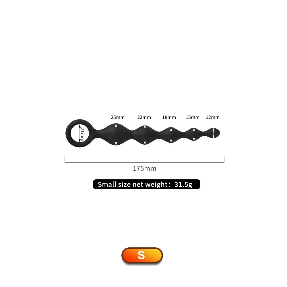 Smooth Flexible Silicone Anal Beads with Pull Ring