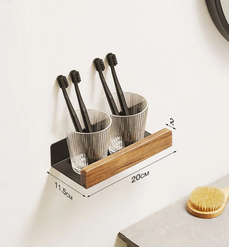 No-Drill Solid Wood Corner Shower Shelf
