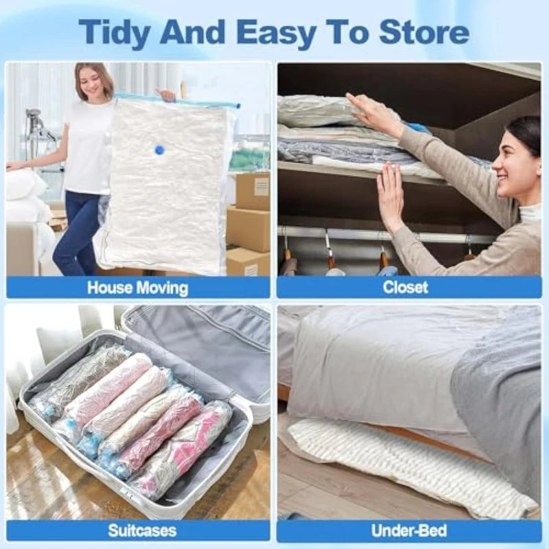 2/3/7 Pcs Vacuum Storage Bags for Clothes Heavy Duty with Hand Pump Space Saver Airtight Reusable Travel Storage Organizer
