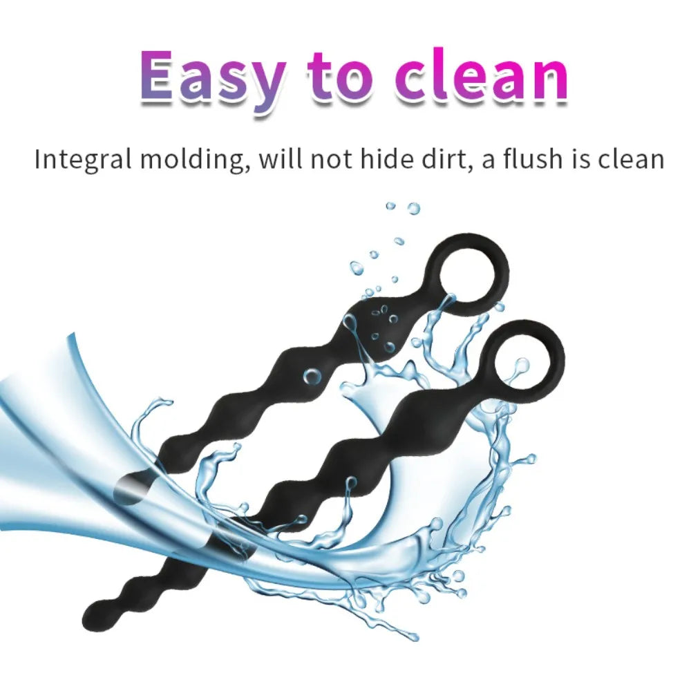 Smooth Flexible Silicone Anal Beads with Pull Ring