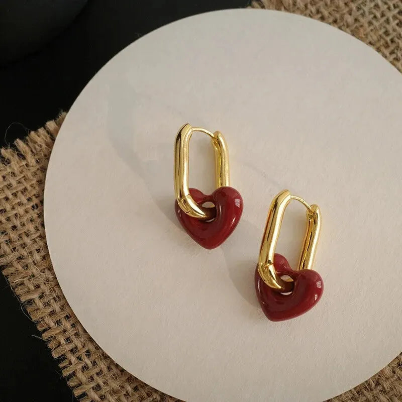 Red Heart Hoop Earrings