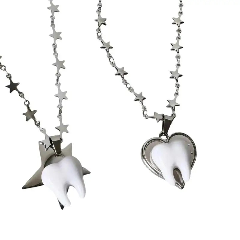 Y2K Heart, Star & Teeth Pendant Necklace