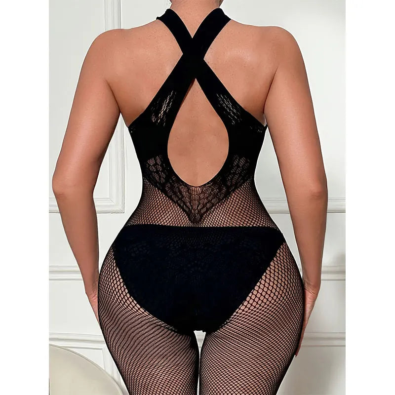 Sexy Woman Clothes Neckwear Slim Jumpsuit Fishnet Lingerie BodyStockings Teddy Bodysuitn Female Underwear Hot Summer Long Tights