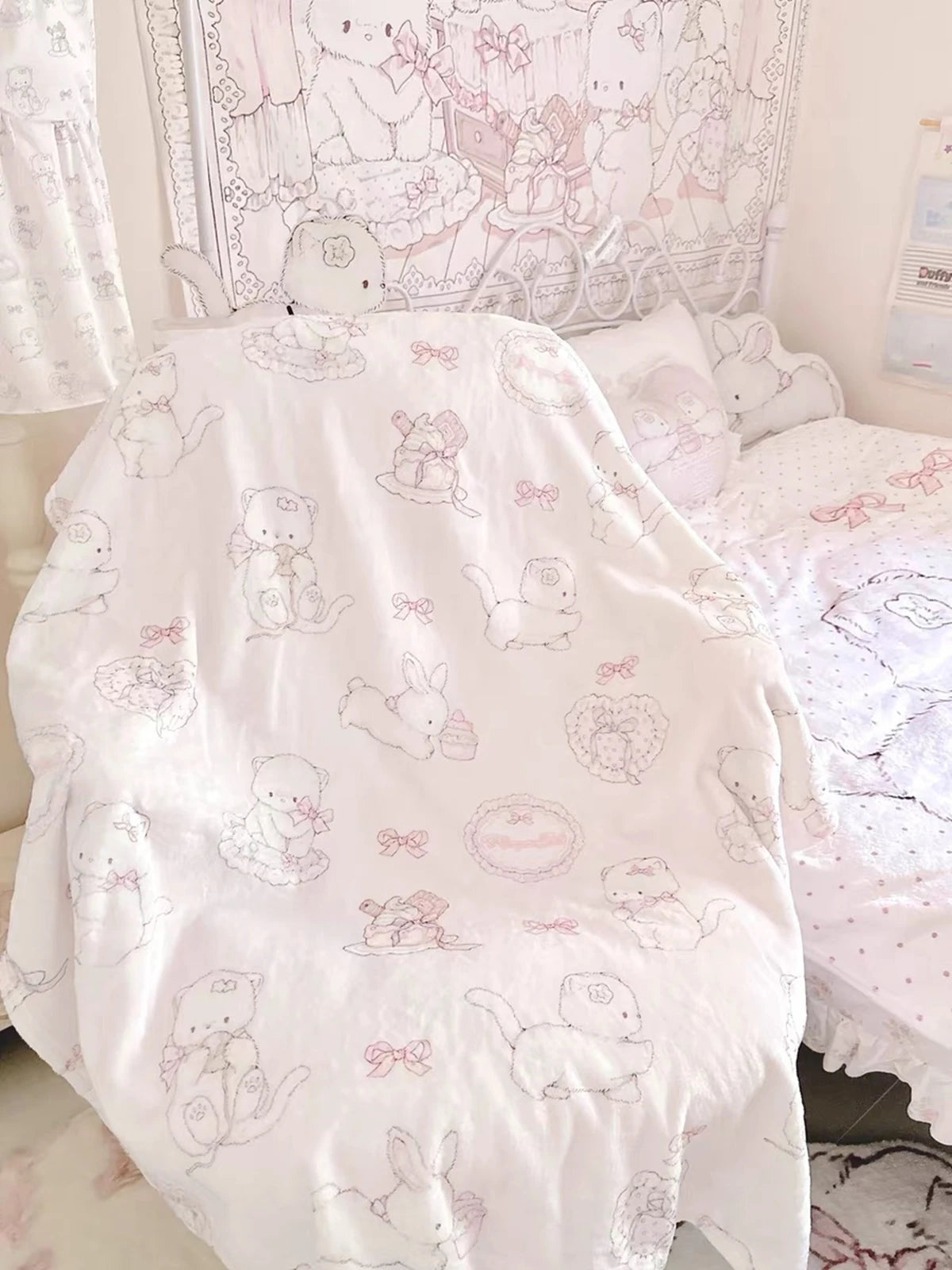 Pink Kawaii Cartoon Wall Tapestry