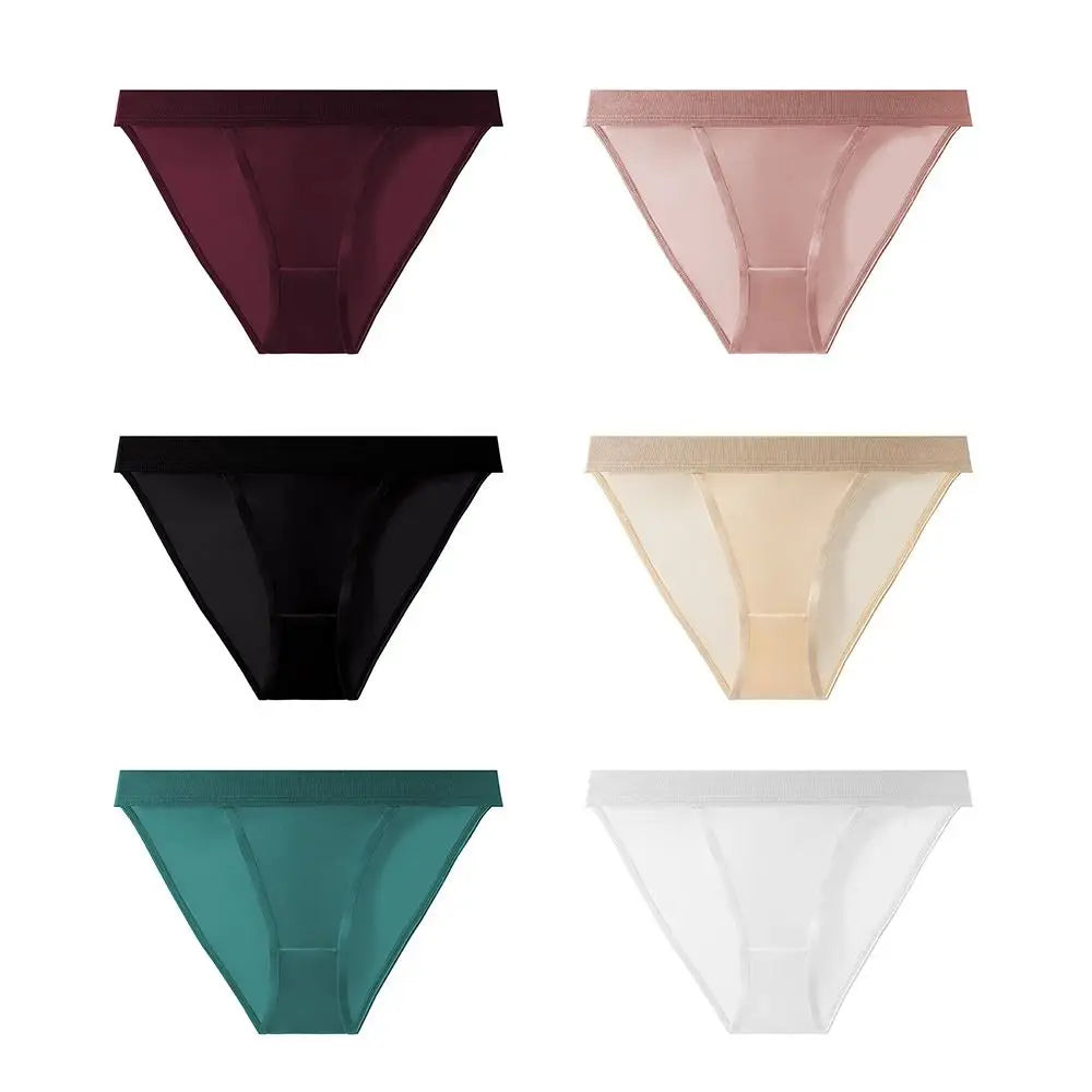 Lingerie Low Waist Satin Silk Briefs Solid Color Seamless Ice Silk Panties Cotton Crotch Underpants Women's Underwear Lady