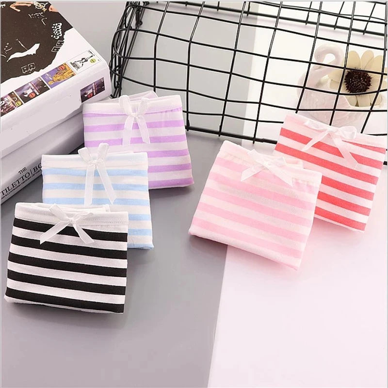 Sweet Pink/Blue Striped Lolita Briefs Sexy Soft Breathable Cotton Panties Cute Bowknot Cosplay Underwears Girls Anime Lingerie