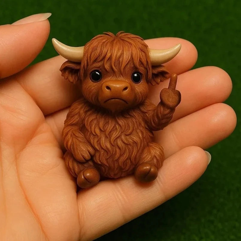 Funny Middle Finger Cute Animal Statue Mini Dog Cat Figurine Desktop Ornament Resin Highland Cattle Frog Sculpture Home Office