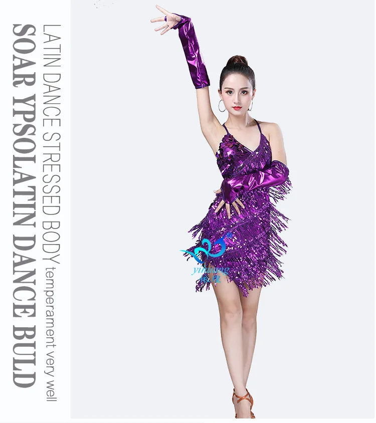 Women's Sequin Tassel Latin Dance Mini Dress