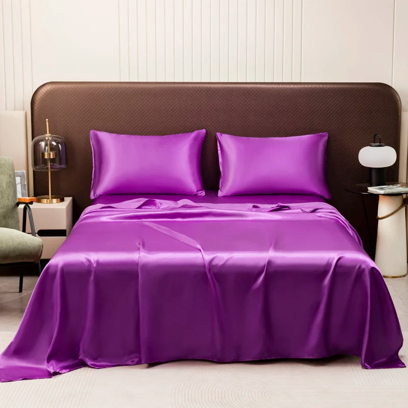 Satin Flat Sheet & Pillowcase Bedding Set