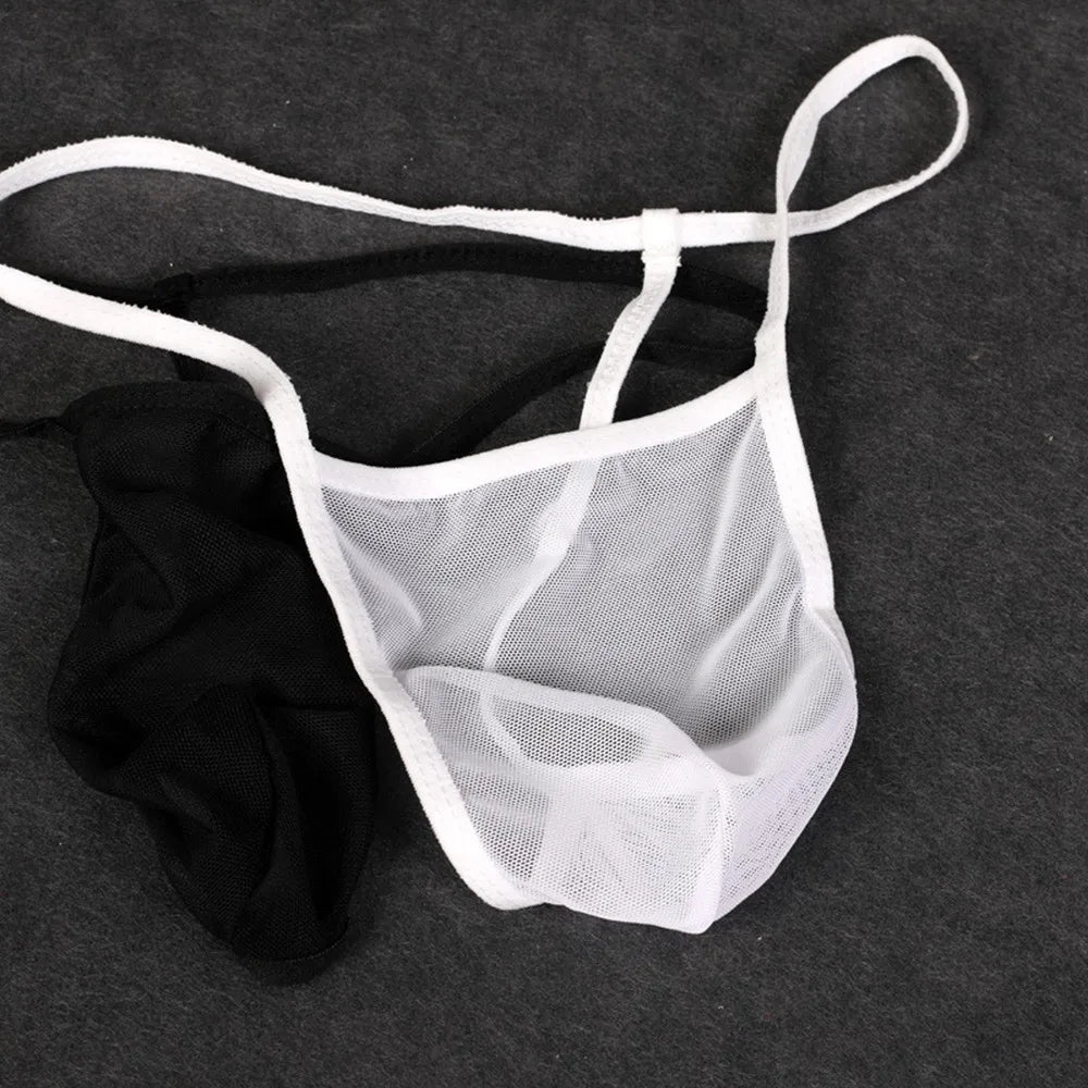 Men's Sexy Liquid Stretch Thong - See-Through Mesh Cut G-Strings, Sultry Panties Underwear