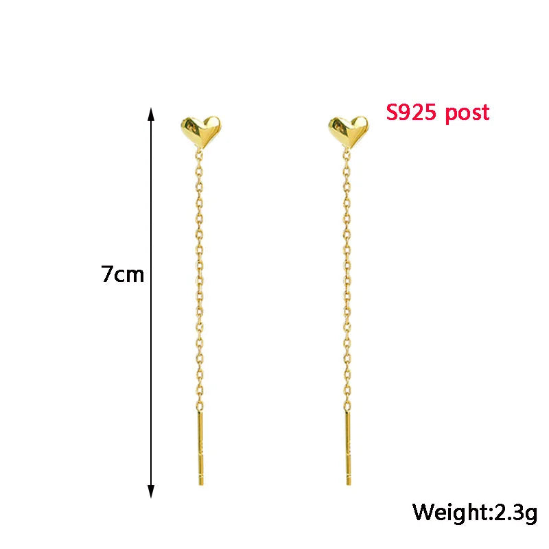 Long Heart Tassel Threader Earrings