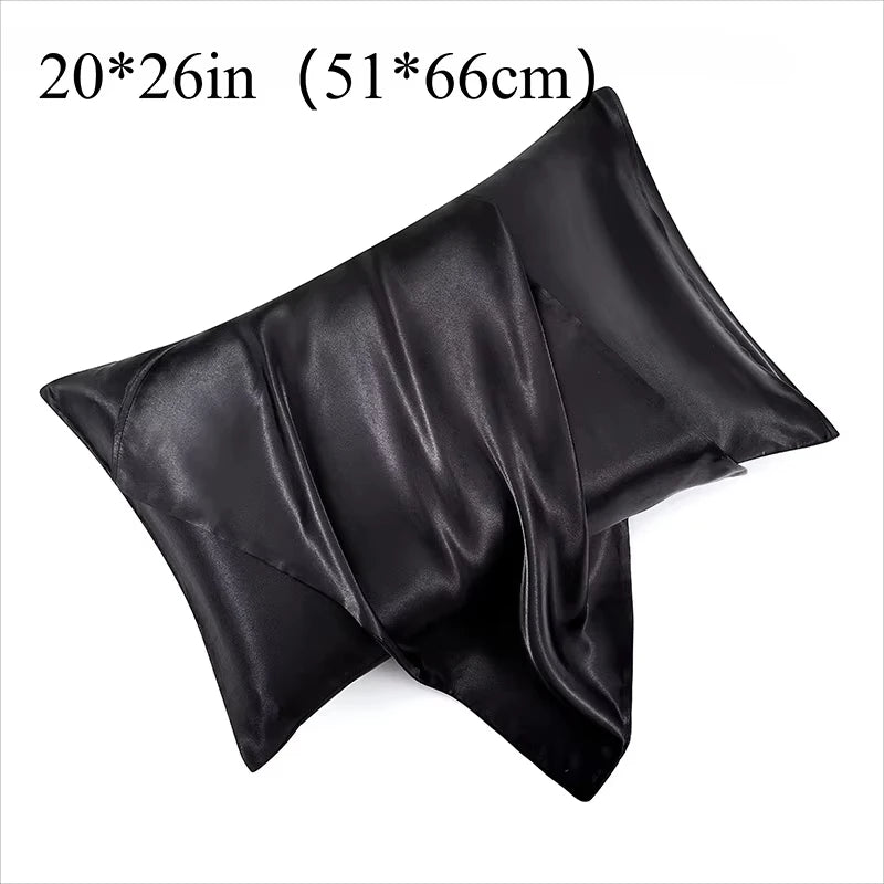 1 Pair Satin Pillowcase - Anti-Allergy Breathable Bedding Polyester Satin with Envelope Closure Machine Washable & Skin-Friendly