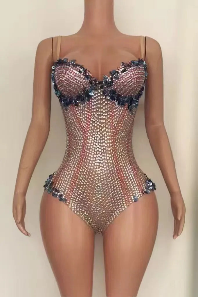 High Street Sexy Sequins Rhinestone Performance Women Outfit Luxury Dancer Singer Stage Costume Fashion Celebrity Bodysuit
