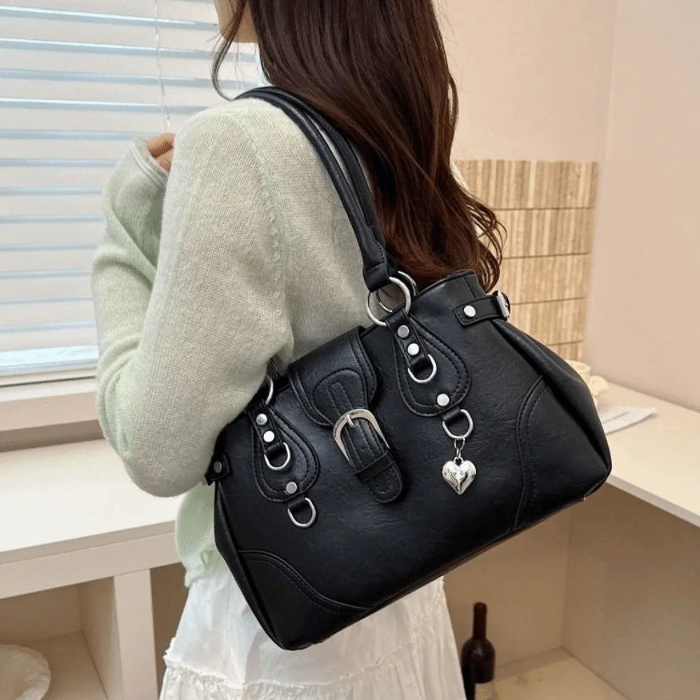 Y2K Faux Leather Motorcycle Shoulder Bag