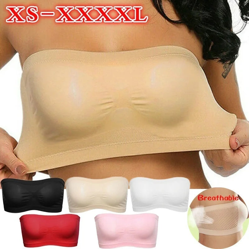 Ecoparty Women Seamless Strapless High Elastic Wrapped Invisible Strapless Chest Wraps Tube Tops