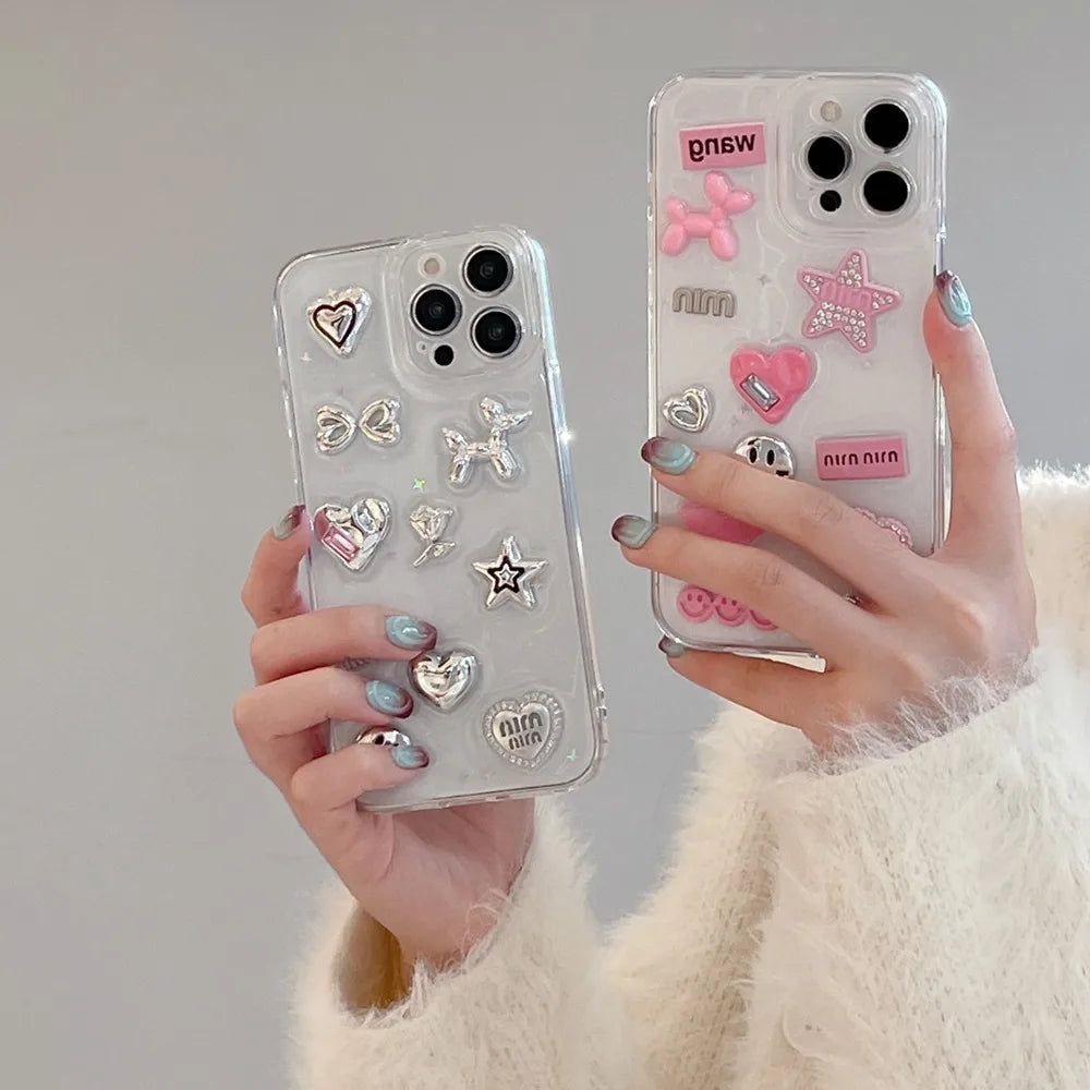3D Heart & Star Glitter Phone Case for iPhone