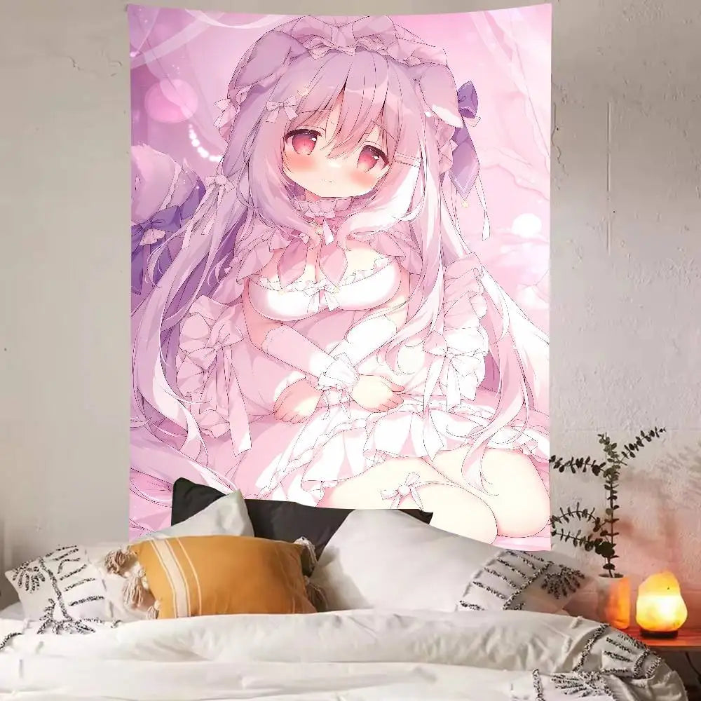 Pink Kawaii Anime Girl Wall Tapestry