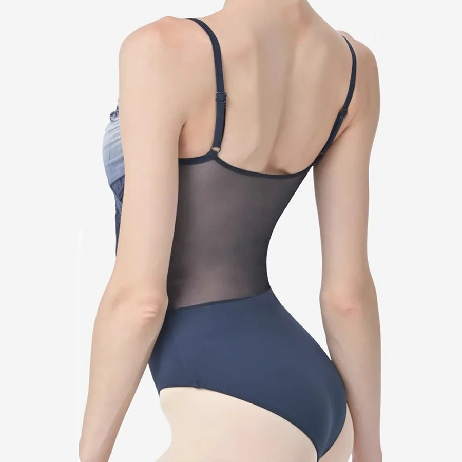Chinese Style Elegant Lyrical Ballet Gymnastics Leotard Women Dance Leotard Pleated V-Neck Bodysuit Dancewear Clothing Adult