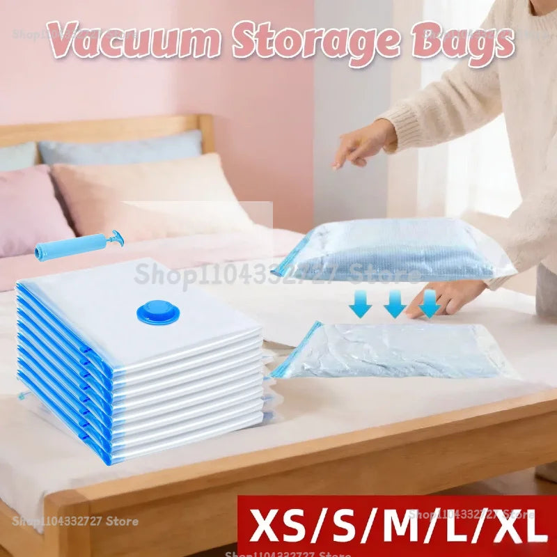 2/3/7 Pcs Vacuum Storage Bags for Clothes Heavy Duty with Hand Pump Space Saver Airtight Reusable Travel Storage Organizer