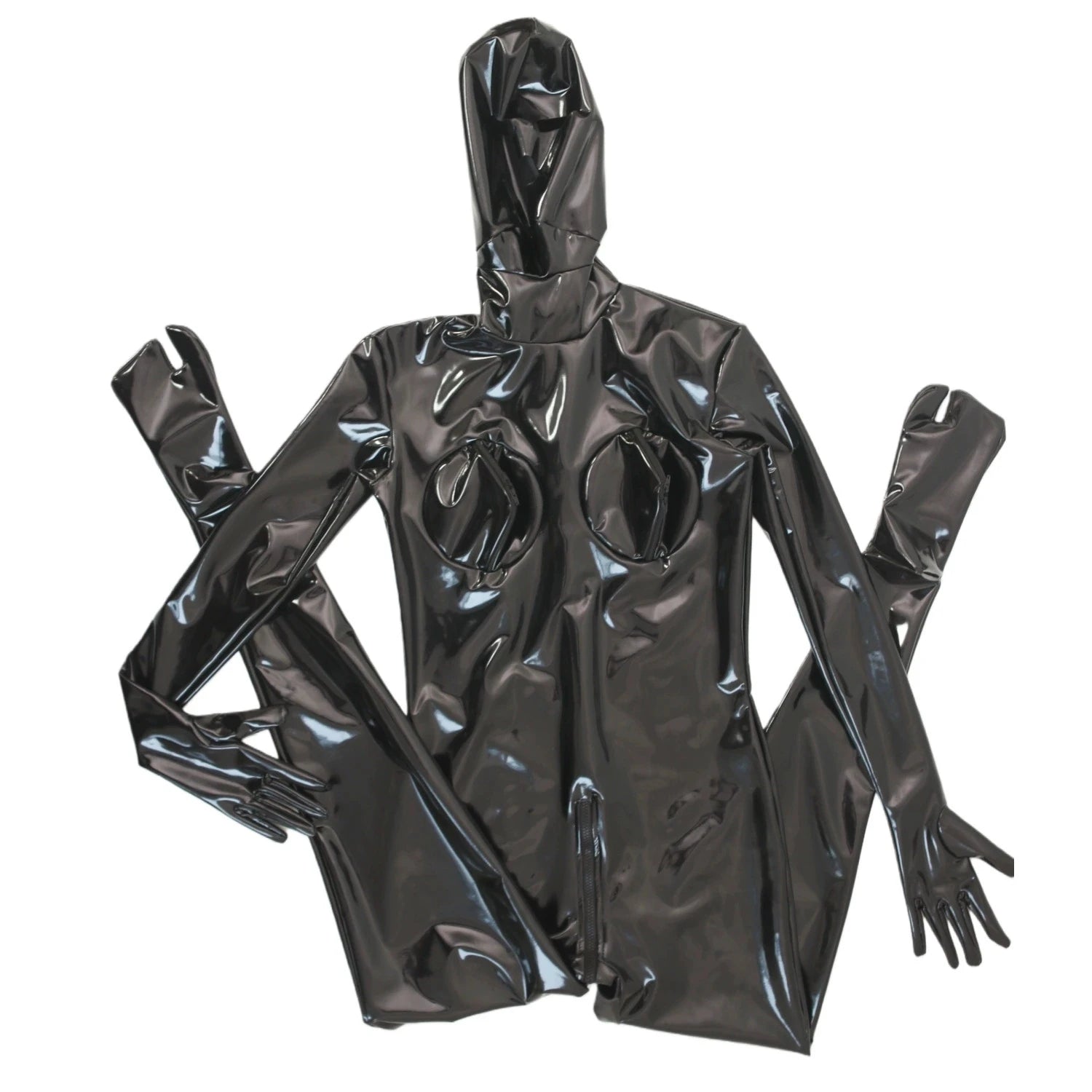 Sexy Cosplay Maid Full Bodysuit Latex Elasitc Sexy Tight PU Faux Leather Oil Shiny Catsuit Bodycon Glove Sleeve Jumpsuit