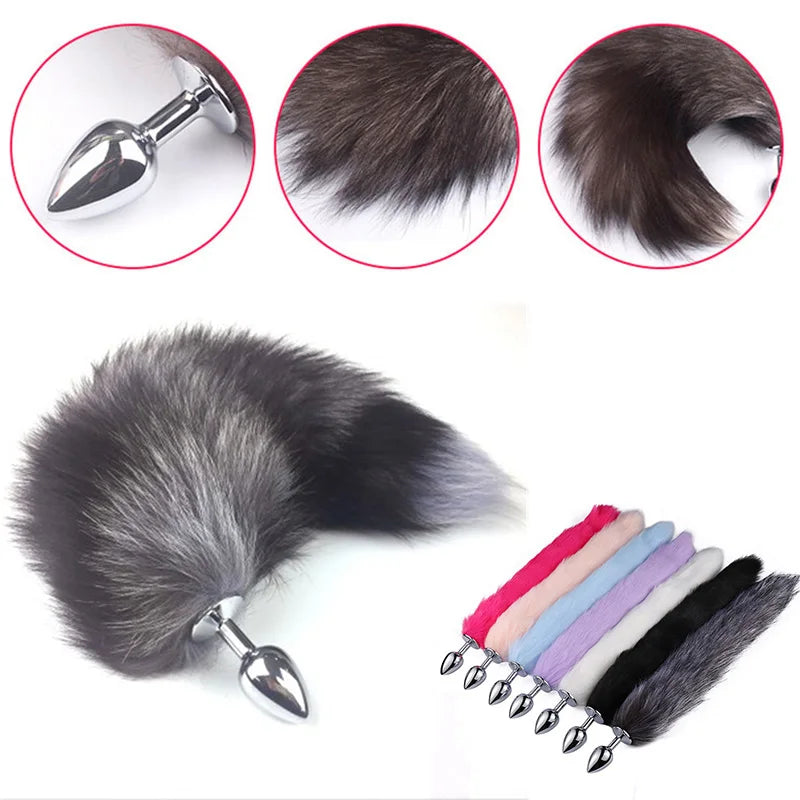 Black Wolf Fox Tail Stainless Steel Anal Plug
