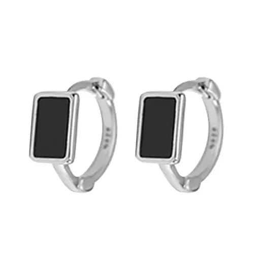 Black Enamel Heart & Star Huggie Earrings