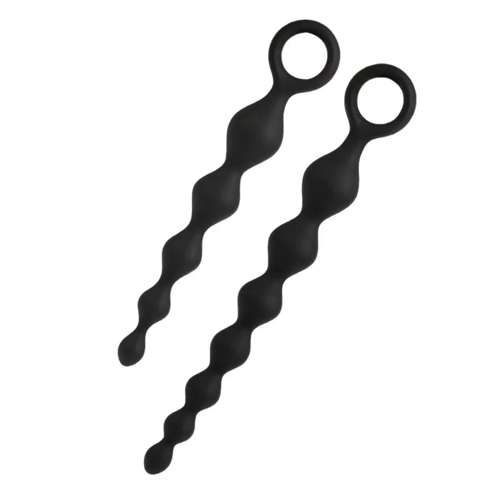 Smooth Flexible Silicone Anal Beads with Pull Ring