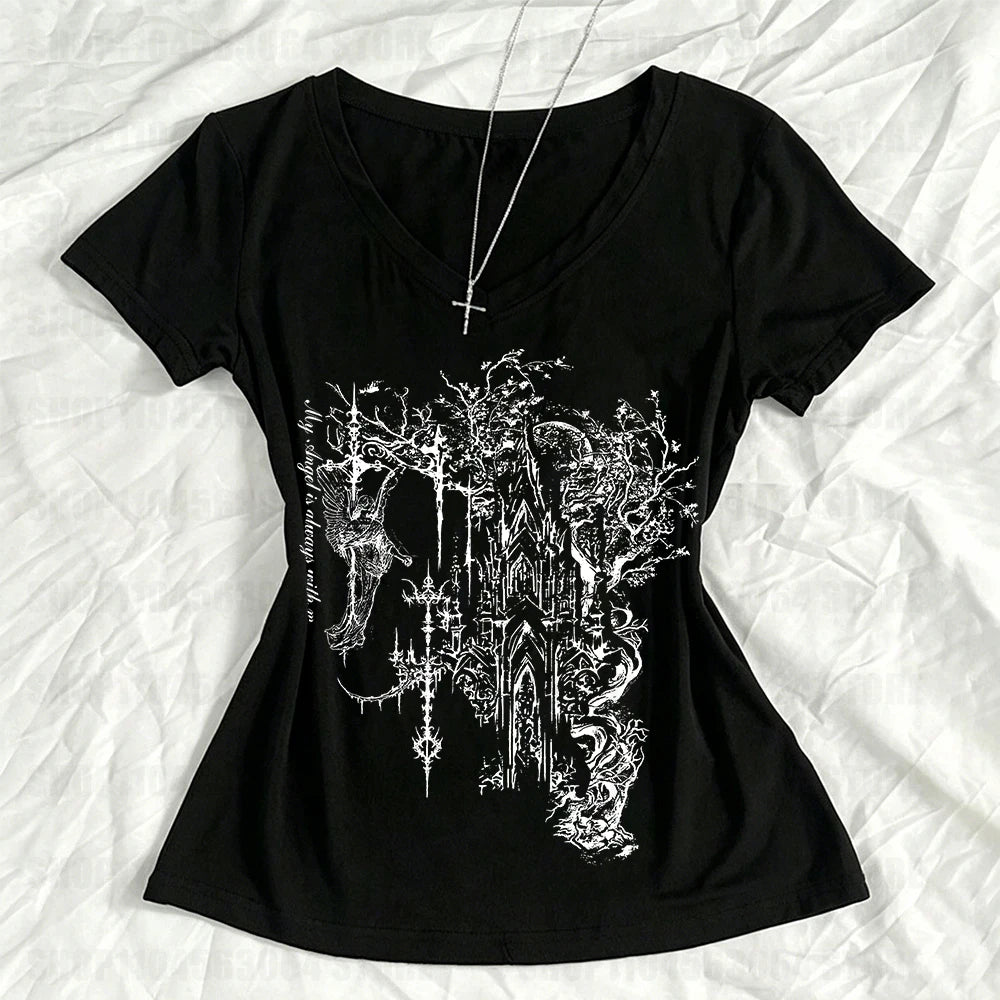 Punk Letter Print Y2K Baby Tee