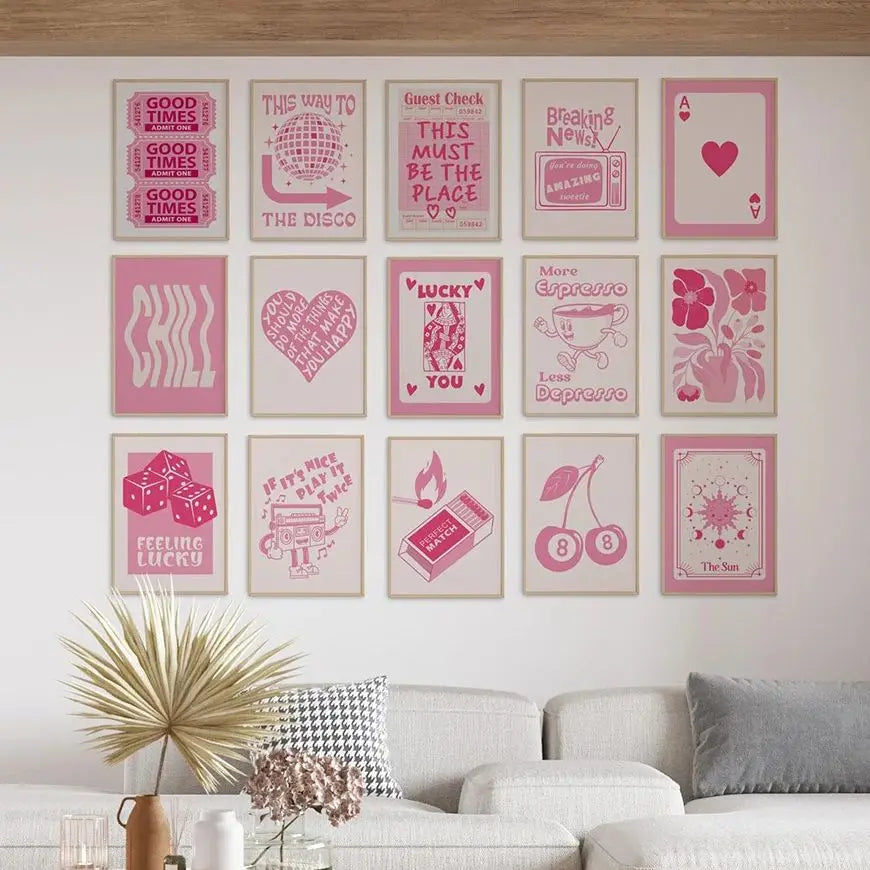 Lucky You Pink Guest Check Wall Art Print