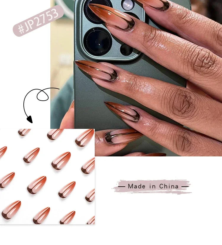 French Almond Colorblock Stripe Press-On Nails