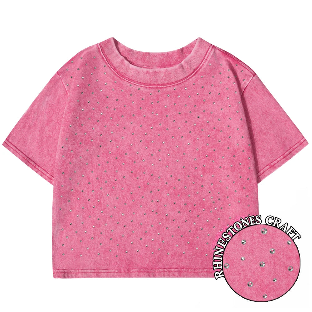 100% Cotton Washed O-Neck Crop T-Shirt