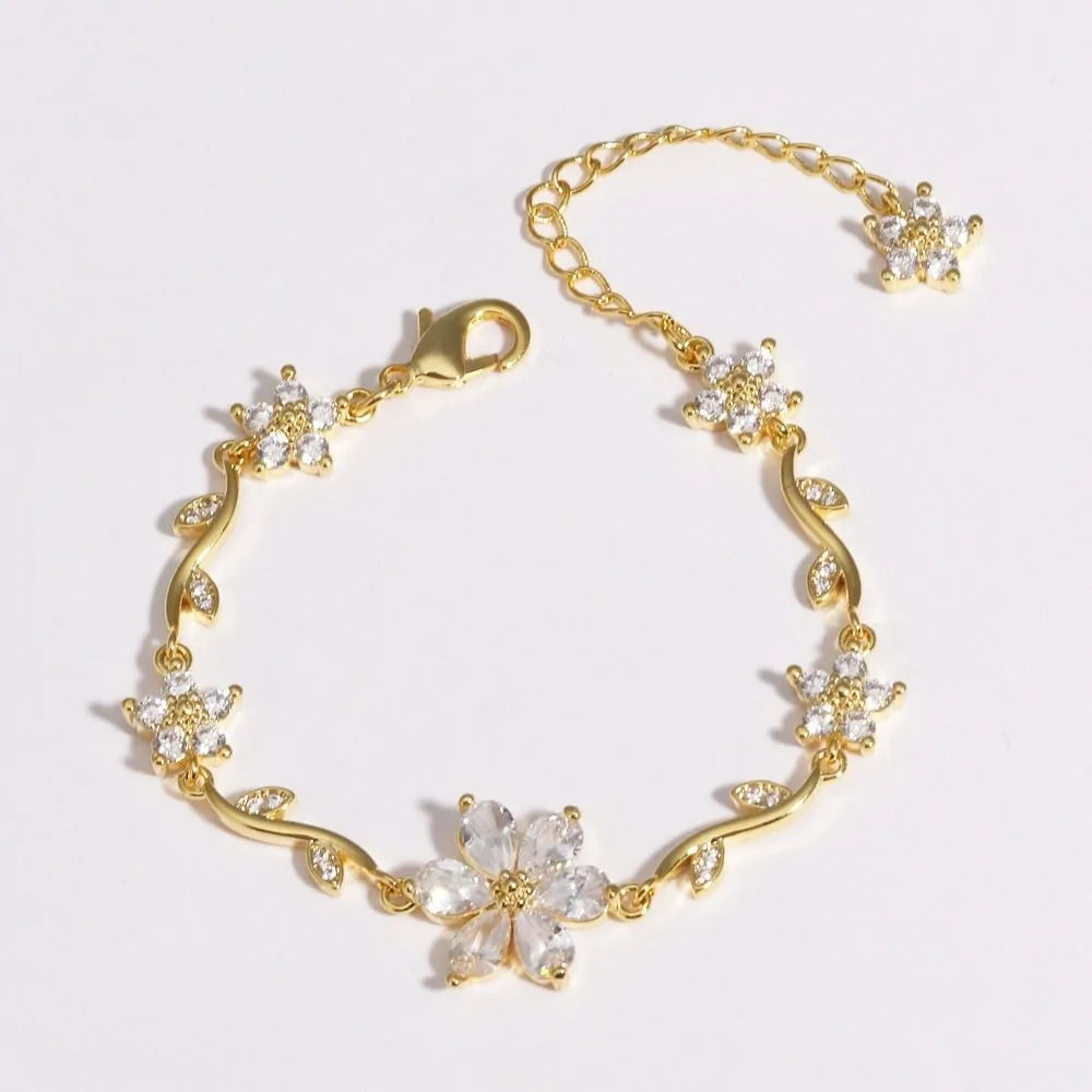 Multicolor Crystal Flower Chain Bracelet