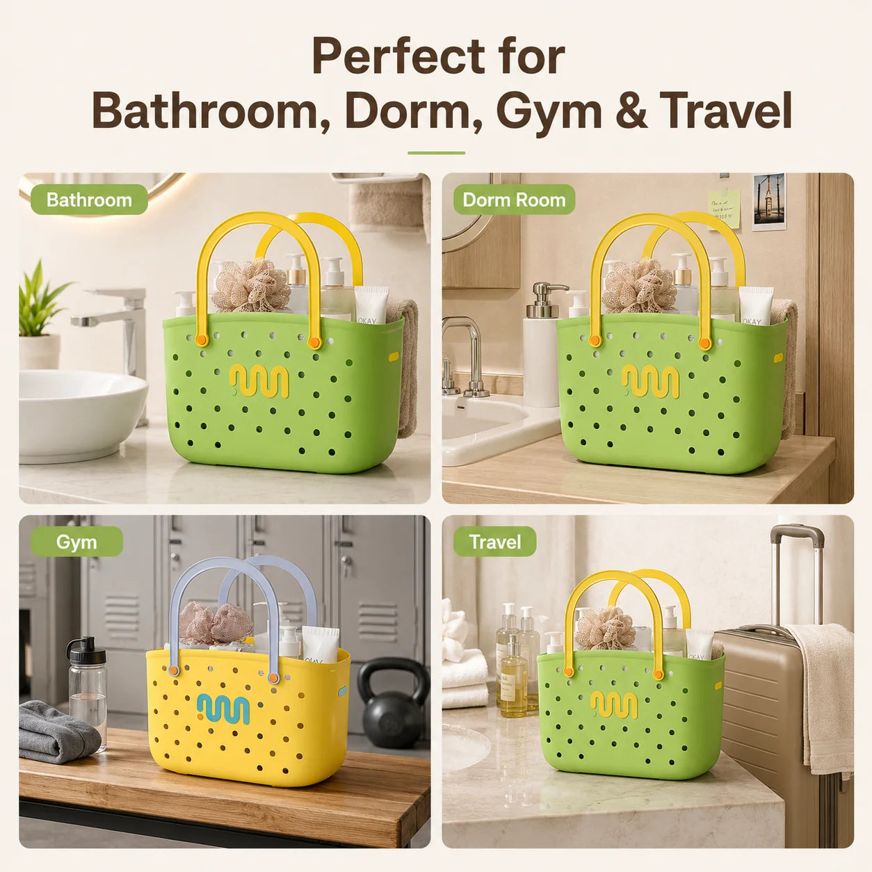 Bathroom Shower Caddy Storage Basket with Handle Large Capacity Drainage Organizer Plastic Bath Tote for Shampoo Cosmetics Home