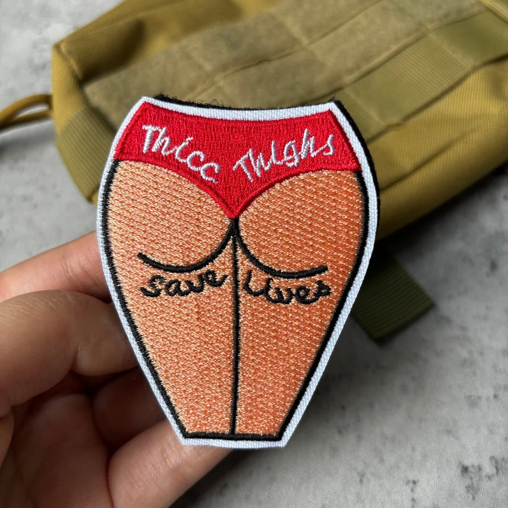 Thick Thighs Save Lives Embroidered Patch Funny Punk Biker Morale Badge Hook and Loop for Tactical Backpack Vest