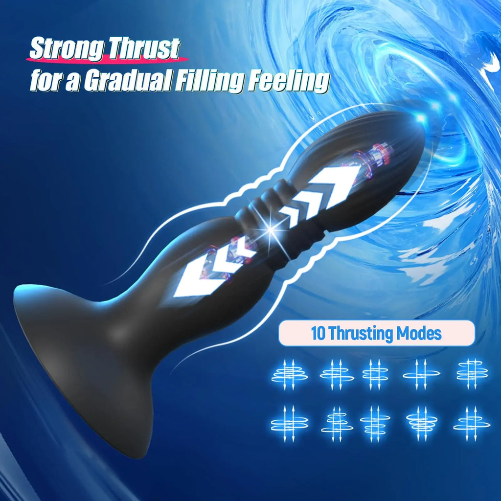 Remote-Control Thrusting Vibrating Anal Plug with Suction Base