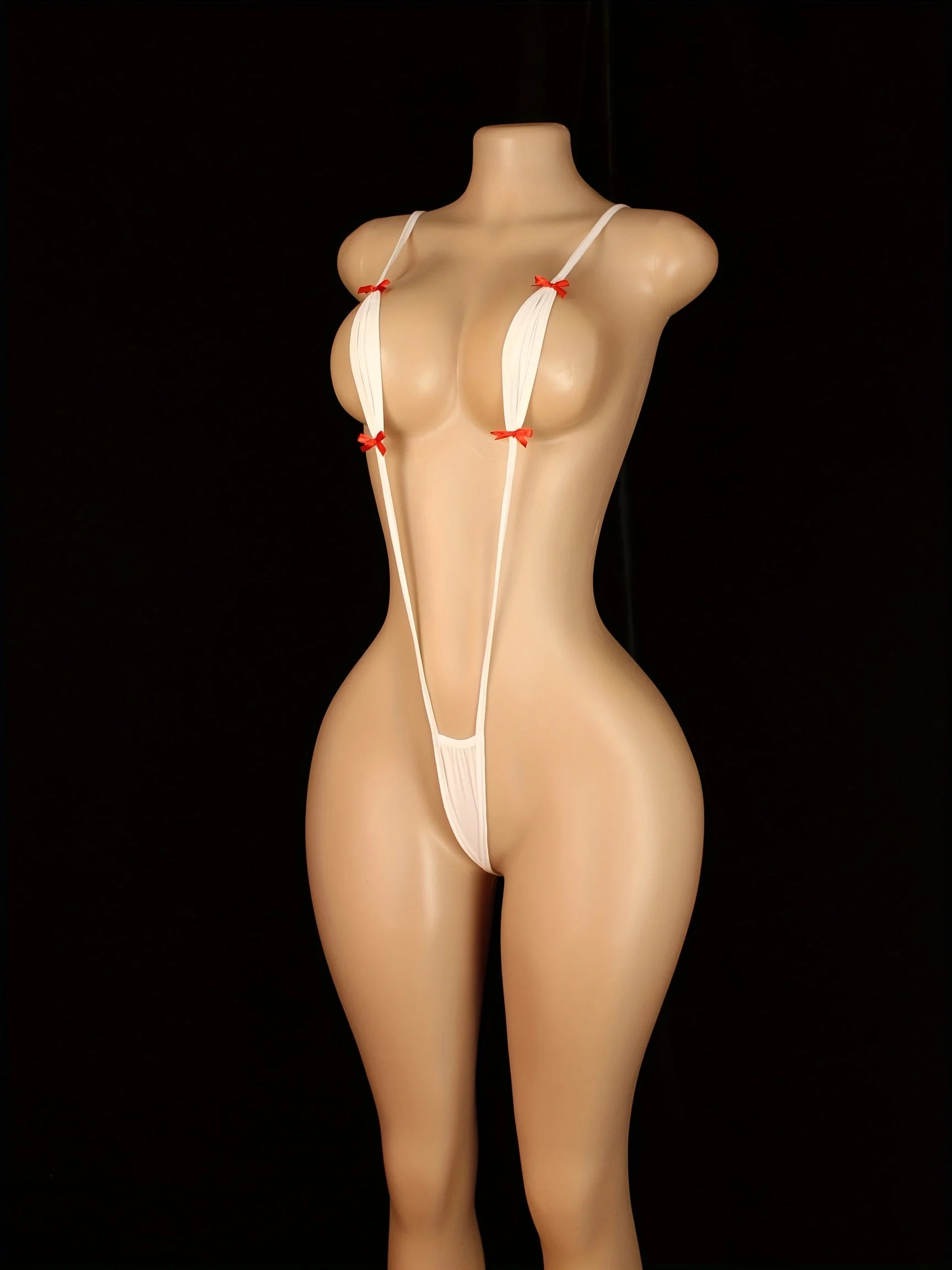 Sexy Adjustable Strappy Teddy Bodysuit for Women - Black Lingerie with Red Accents, Backless Design, Semi-Sheer Adult Apparel