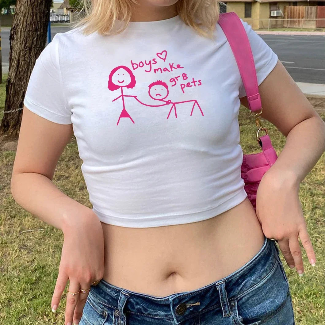 “Boys Make Great Pets” Graphic Crop Top