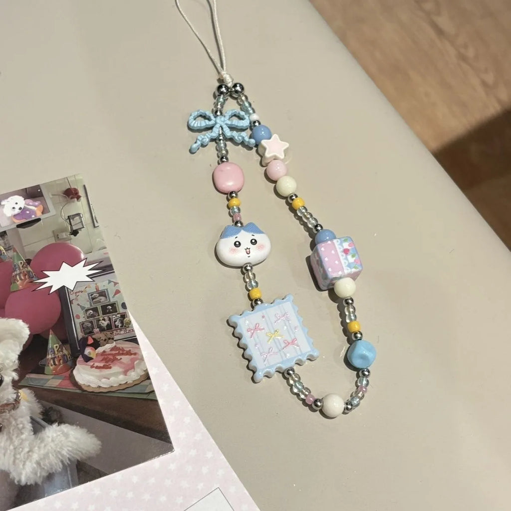 Hachiware Blue Cat Beaded Phone Charm