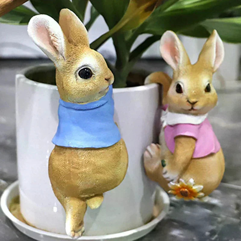 Funny Rabbit Statue Adorable Bunny Sculpture Resin Animal Figurine Decorative Ornament For Outdoor Fairy Garden Patio Yard Tree