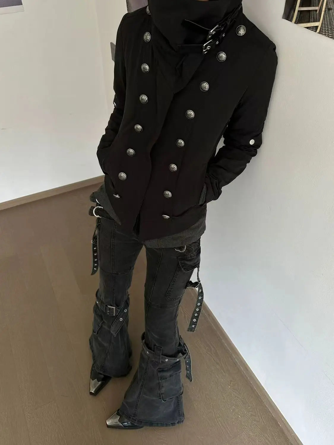 Vintage Harajuku Korean Gothic Womens Hooded Black Jacket Loose Fur Collar Coat Subcultural Youth Casual Street Daily Outfit
