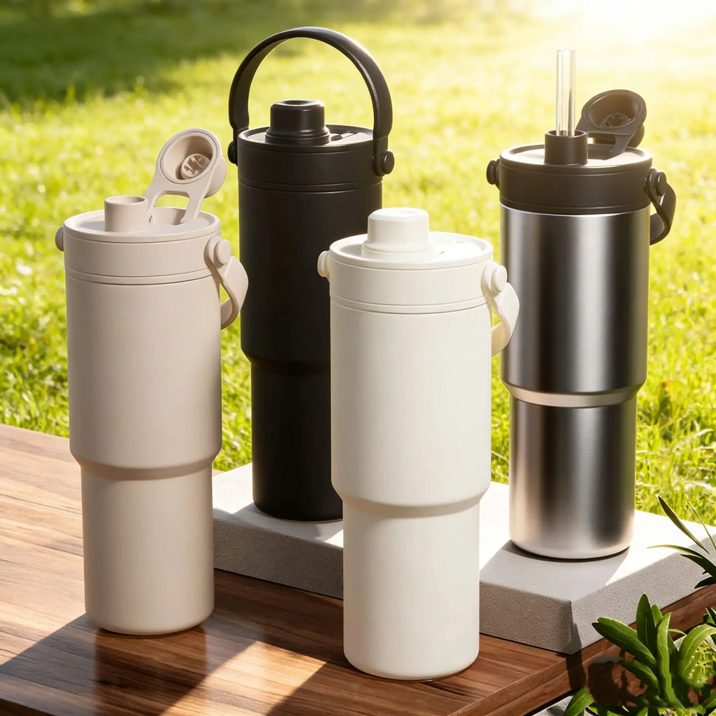 24 oz Stainless Steel Travel Tumbler with Straw & Handle