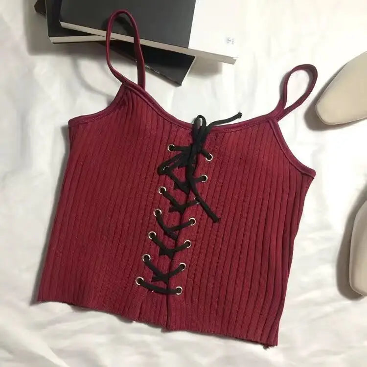 White Knitted Y2K Backless Camisole Crop Top