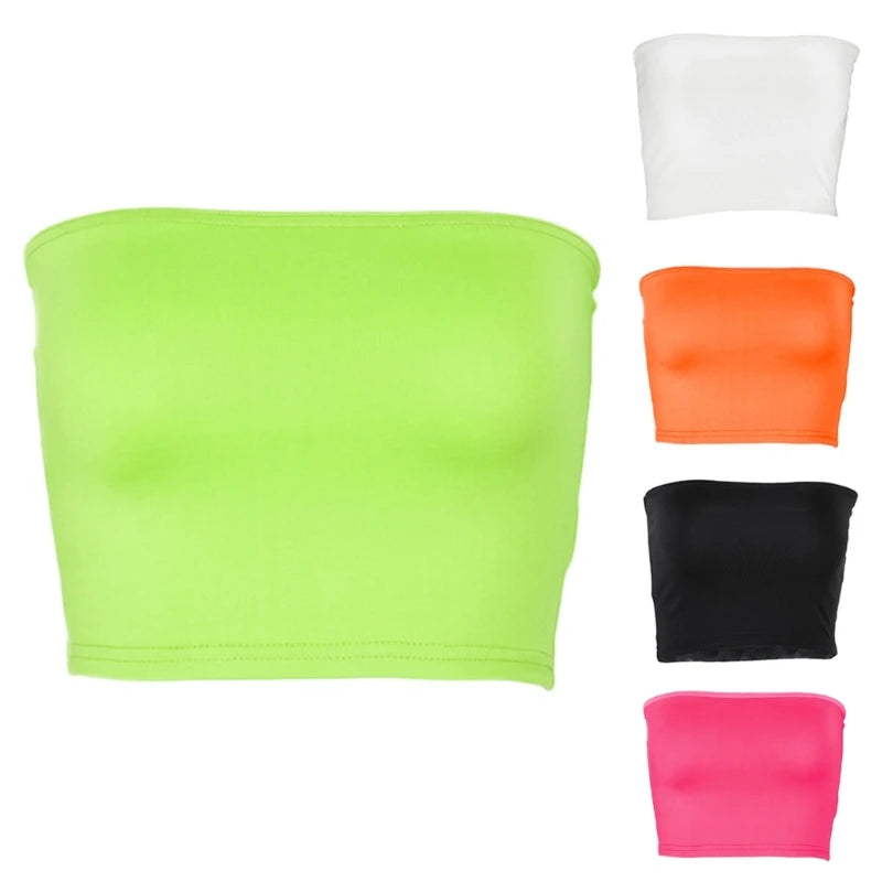 Women Summer Sexy Strapless Cropped Tube Top Color Off Shoulder Bralette Basic Wrapped Chest Bandeau Dropshipping