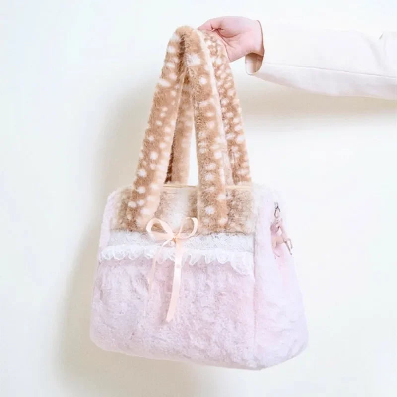 Plush Bow Lace Tote Bag