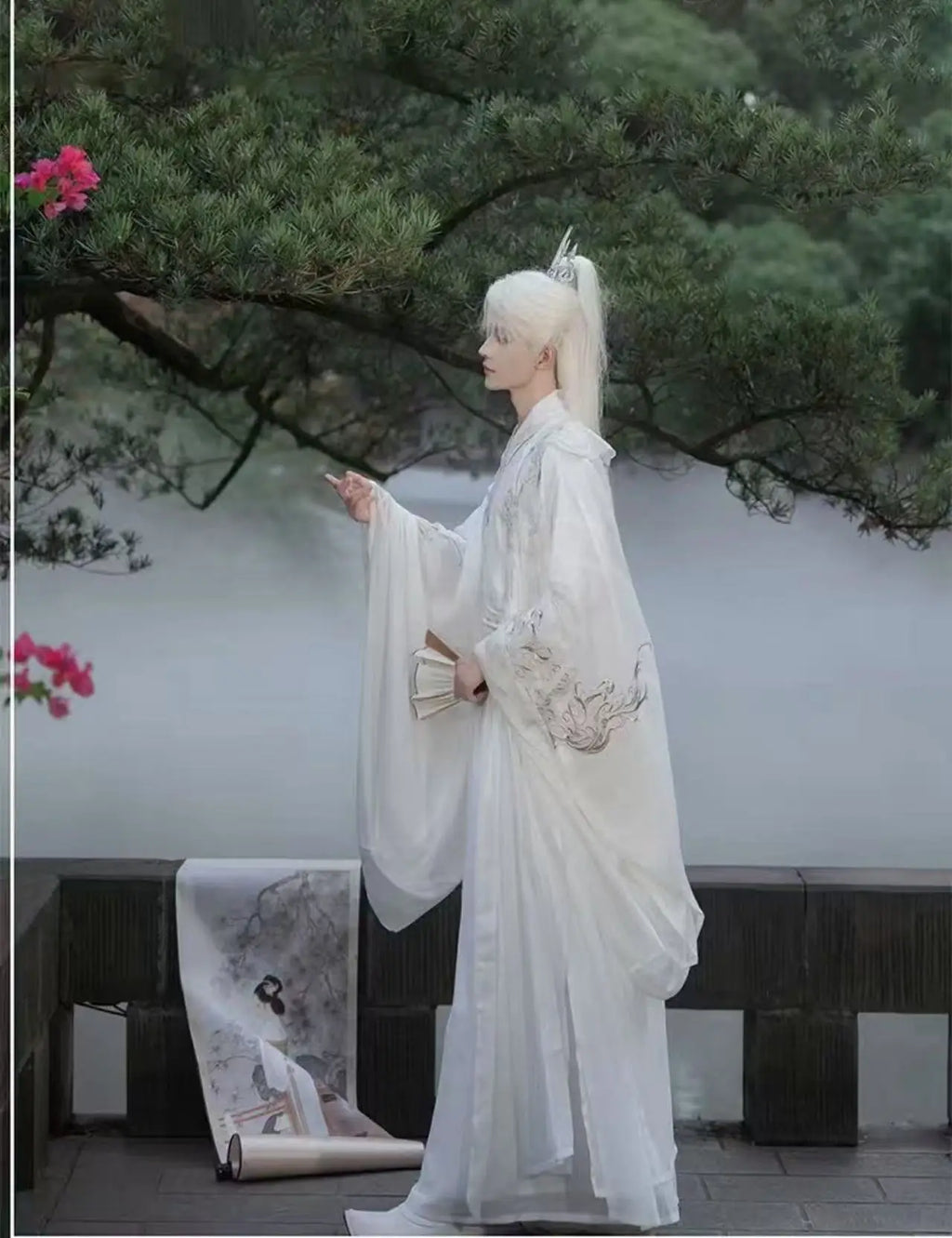 Niche Anime Black White Hanfu Traditional Chinese Embroidery Large Sleeve Shirt Men Women Halloween Wuxia Game Cosplay Clothing