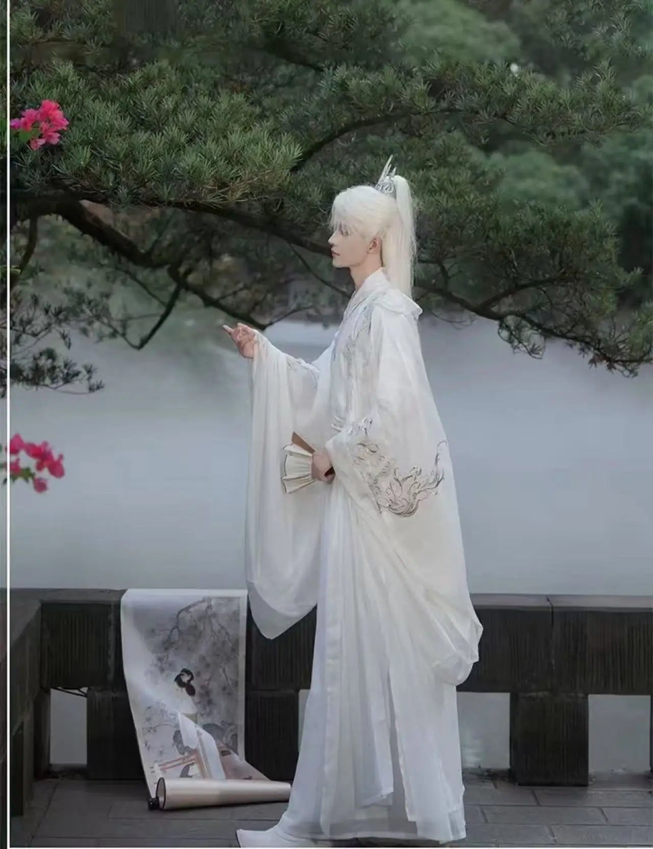 Niche Anime Black White Hanfu Traditional Chinese Embroidery Large Sleeve Shirt Men Women Halloween Wuxia Game Cosplay Clothing