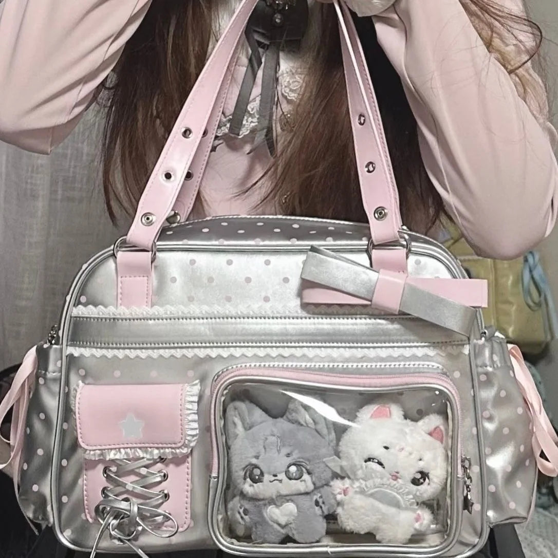 Color Block Polka Dot Transparent Ita Bag