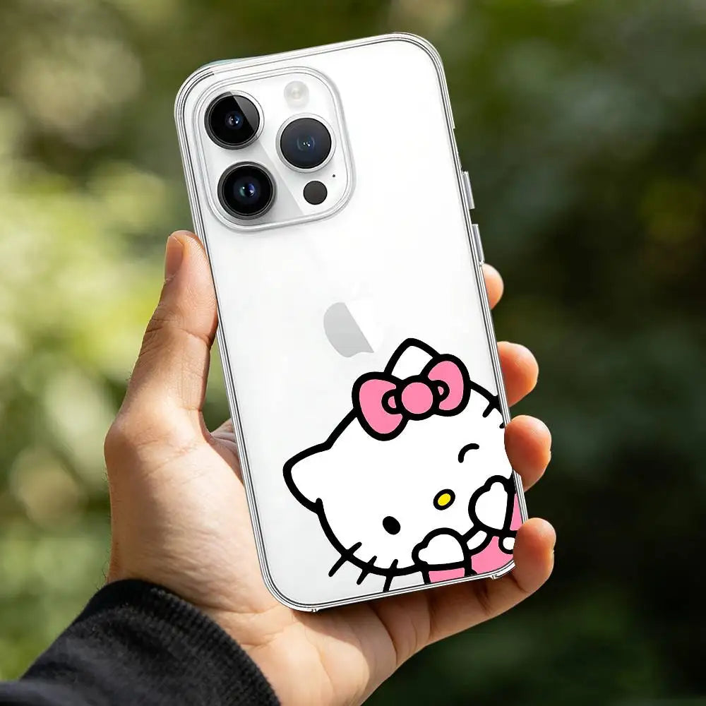 Kawaii Hello K-KittyS Phone Case Luxury Soft Transparent Case For IPhone 17 16 15 14 13 12 11 Pro Max Mini Bumper Cover Case